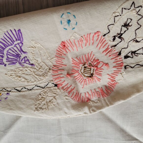 Vintage Hand-Embroidered Round Floral Tablecloth 18" - Picture 6 of 6